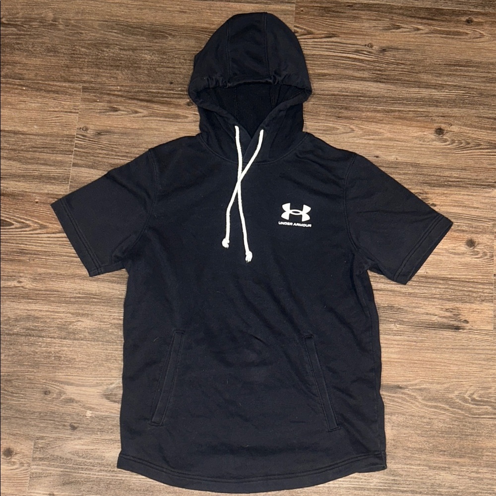 Under Armour Black Short Sleeve Hoodie with White Accents